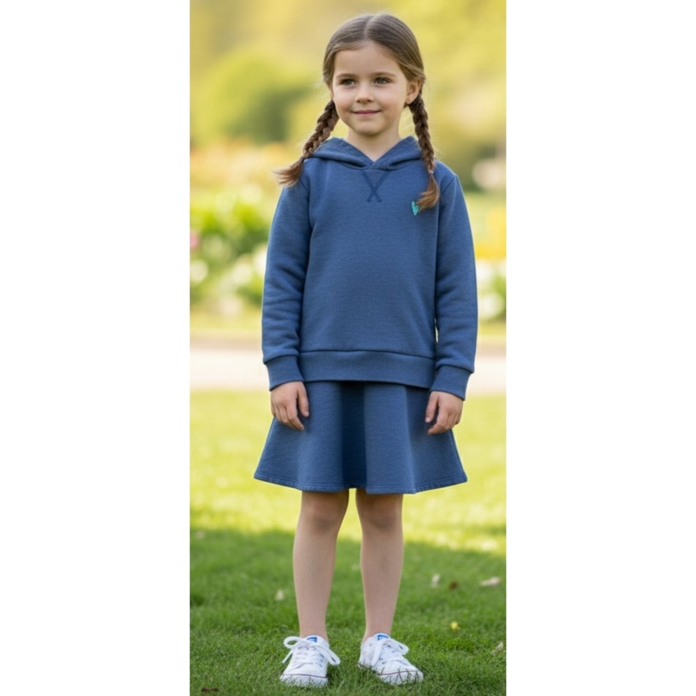 Crewcuts Fleece Lined Drop Waist Hooded Sweatshirt dress Blue Size 5